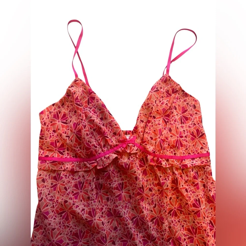 Oscar de la Renta 2000s Pink Orange Retro Look Floral Print Nightgown